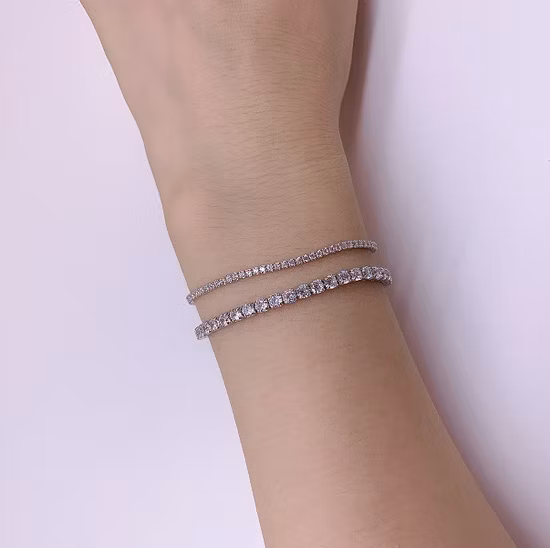 조절 가능한 925 스털링 실버 CZ 크리스탈 3mm 테니스 체인 팔찌